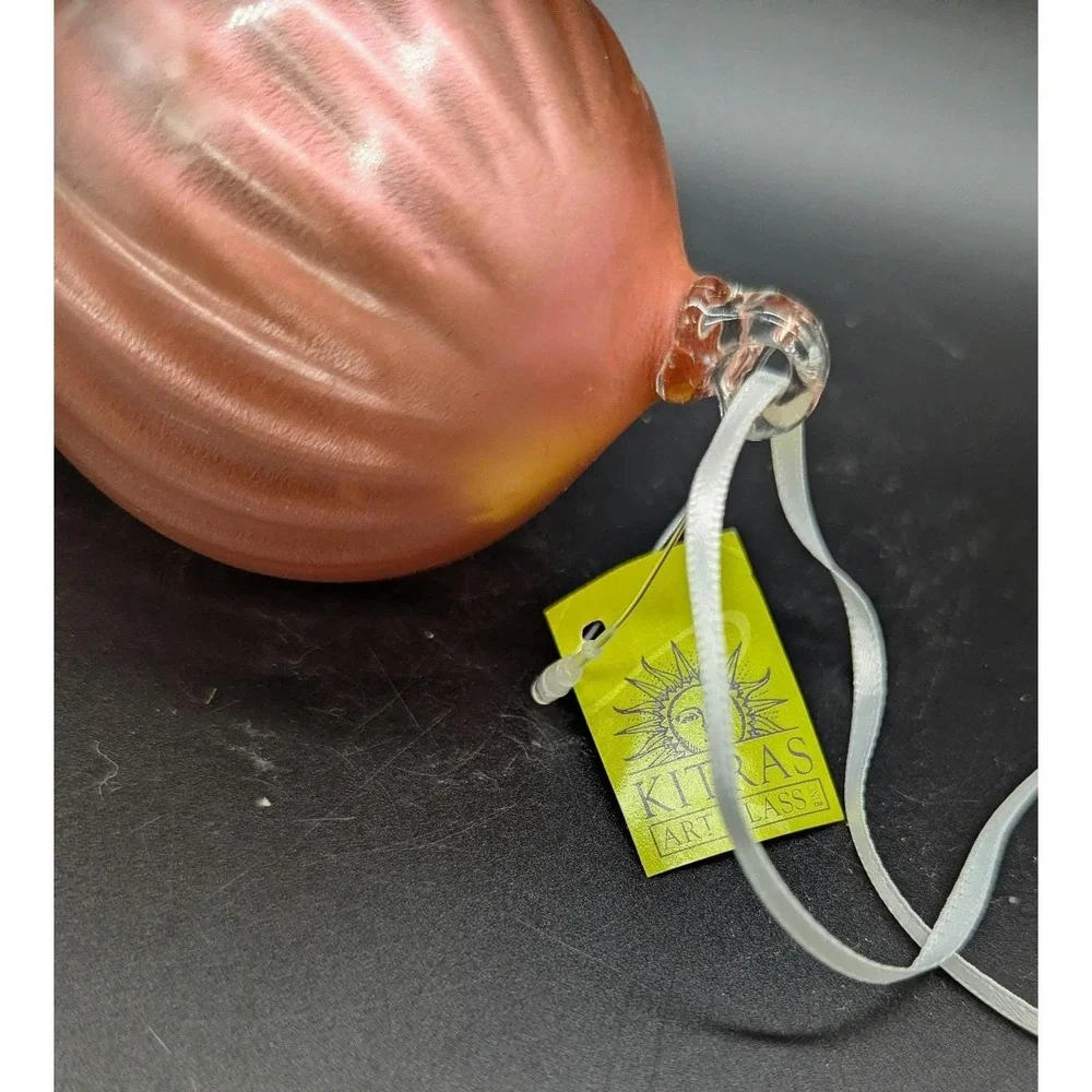 Vintage Kitras Art Glass Christmas Ornament Pink Optic 9